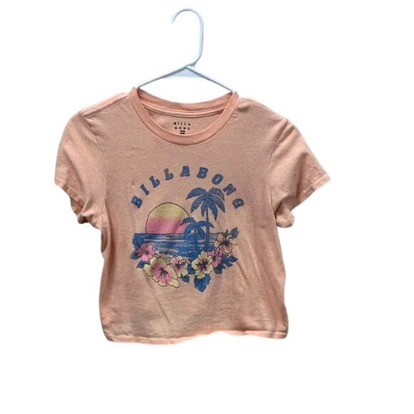 Billabong Orange Graphic Tropical Sunset  Cropped Baby Tee size M - Picture 1 of 8